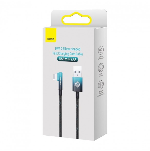 Baseus MVP 2 Vinklad armbågskabel med USB/Lightning-kontakt på sidan 1m 2,4A blå (CAVP000021)