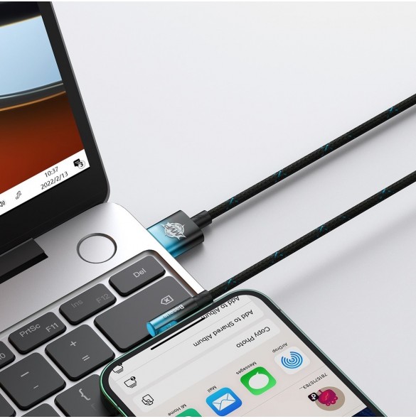 Baseus MVP 2 Vinklad armbågskabel med USB/Lightning-kontakt på sidan 1m 2,4A blå (CAVP000021)