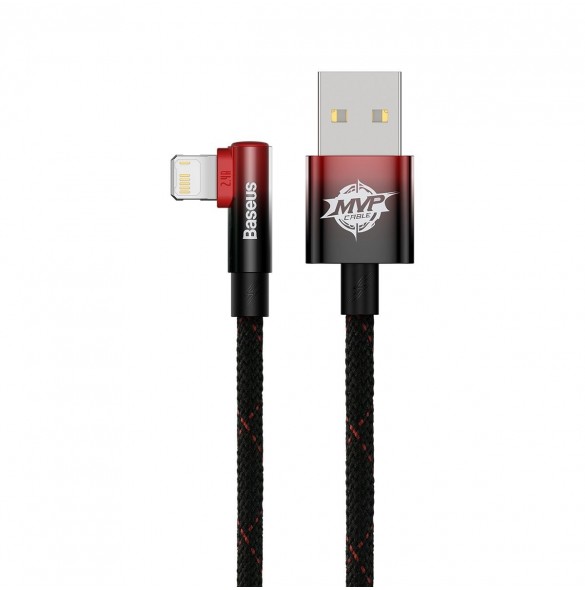 Baseus MVP 2 Vinklad armbågskabel med USB/Lightning-kontakt på sidan 1m 2,4A röd (CAVP000020)
