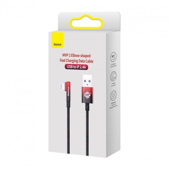 Baseus MVP 2 Vinklad armbågskabel med USB/Lightning-kontakt på sidan 1m 2,4A röd (CAVP000020)