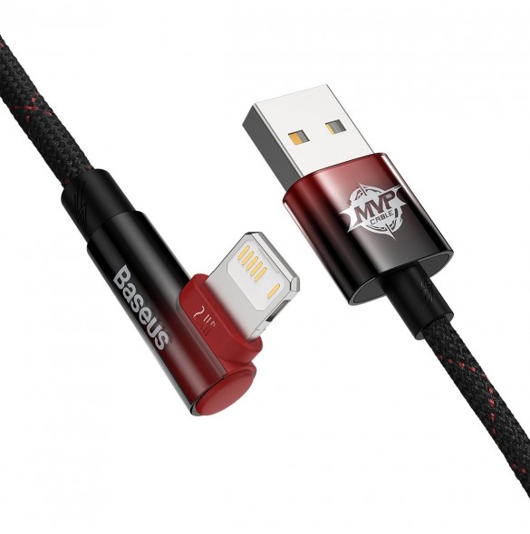 Baseus MVP 2 Vinklad armbågskabel med USB/Lightning-kontakt på sidan 1m 2,4A röd (CAVP000020)