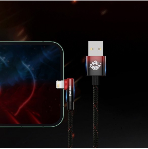Baseus MVP 2 Vinklad armbågskabel med USB/Lightning-kontakt på sidan 1m 2,4A röd (CAVP000020)
