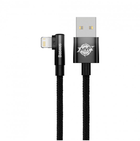 Baseus MVP 2 Vinklad armbågskabel med USB / Lightning-kontakt på sidan 2m 2,4A svart (CAVP000101)