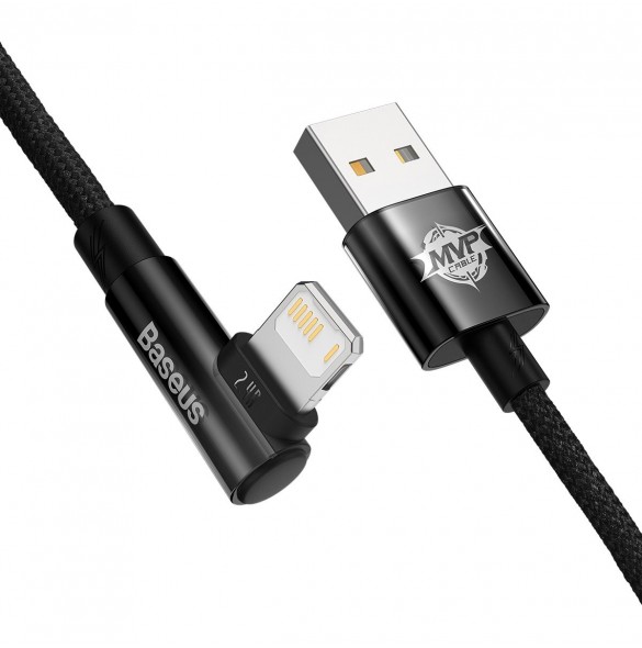 Baseus MVP 2 Vinklad armbågskabel med USB / Lightning-kontakt på sidan 2m 2,4A svart (CAVP000101)