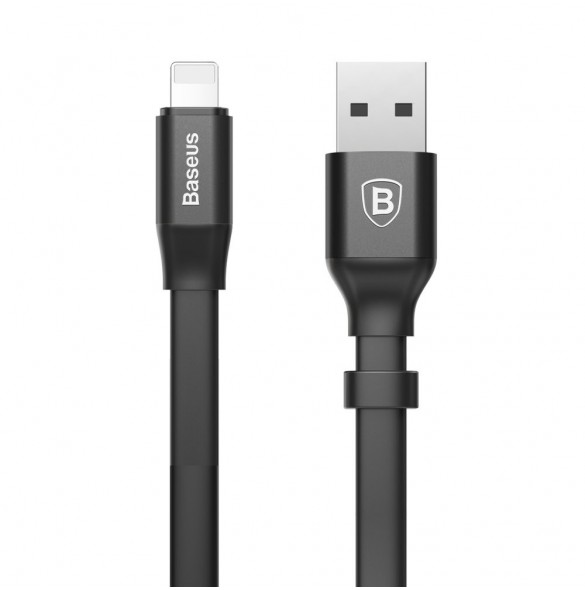 Baseus Nimble platt kabel USB / Lightning-kabel med hållare 2A 0,23M svart (CALMBJ-B01)