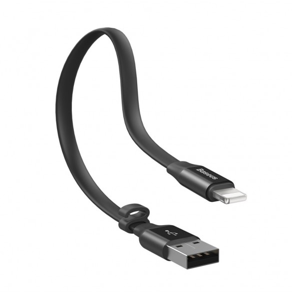 Baseus Nimble platt kabel USB / Lightning-kabel med hållare 2A 0,23M svart (CALMBJ-B01)