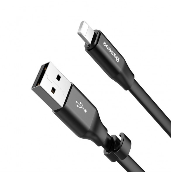 Baseus Nimble platt kabel USB / Lightning-kabel med hållare 2A 0,23M svart (CALMBJ-B01)