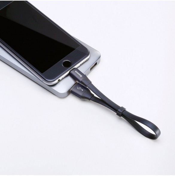 Baseus Nimble platt kabel USB / Lightning-kabel med hållare 2A 0,23M svart (CALMBJ-B01)