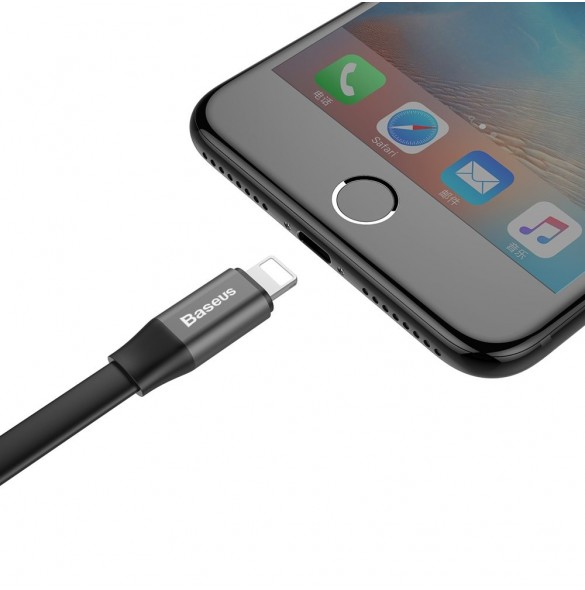 Baseus Nimble platt kabel USB / Lightning-kabel med hållare 2A 0,23M svart (CALMBJ-B01)