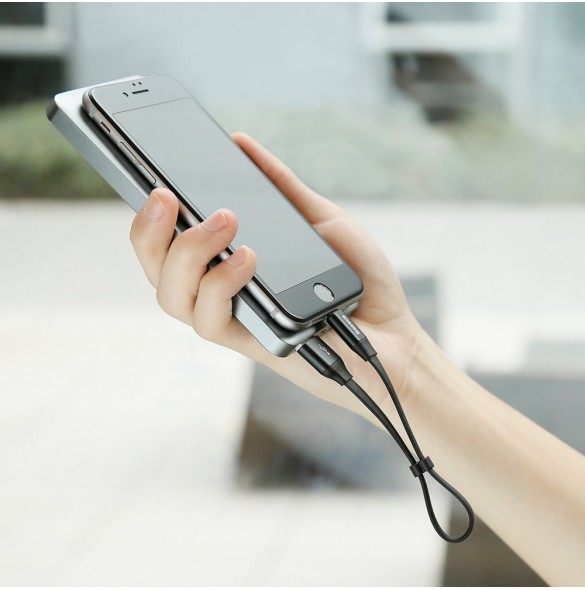 Baseus Nimble platt kabel USB / Lightning-kabel med hållare 2A 0,23M svart (CALMBJ-B01)