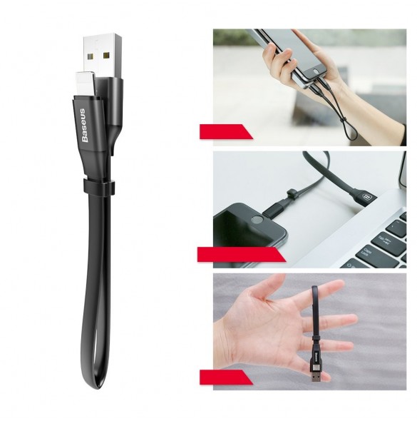 Baseus Nimble platt kabel USB / Lightning-kabel med hållare 2A 0,23M svart (CALMBJ-B01)