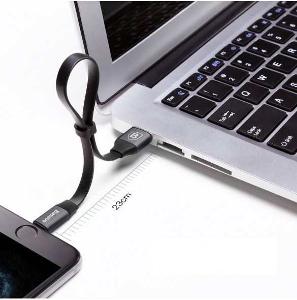 Baseus Nimble platt kabel USB / Lightning-kabel med hållare 2A 0,23M svart (CALMBJ-B01)