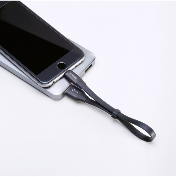 Baseus Nimble platt kabel USB / Lightning-kabel med hållare 2A 0,23M svart (CALMBJ-B01)