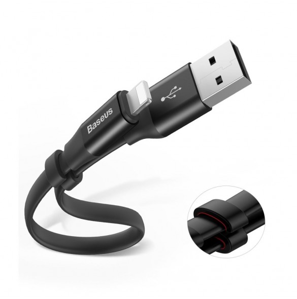 Baseus Nimble platt kabel USB / Lightning-kabel med hållare 2A 0,23M svart (CALMBJ-B01)