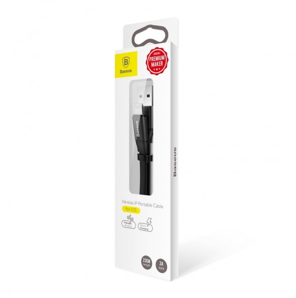 Baseus Nimble platt kabel USB / Lightning-kabel med hållare 2A 0,23M svart (CALMBJ-B01)