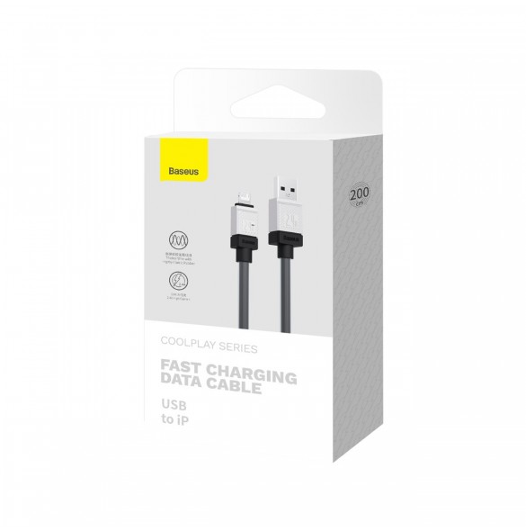 USB - Lightning 2.4A 2m kabel Baseus CoolPlay - svart