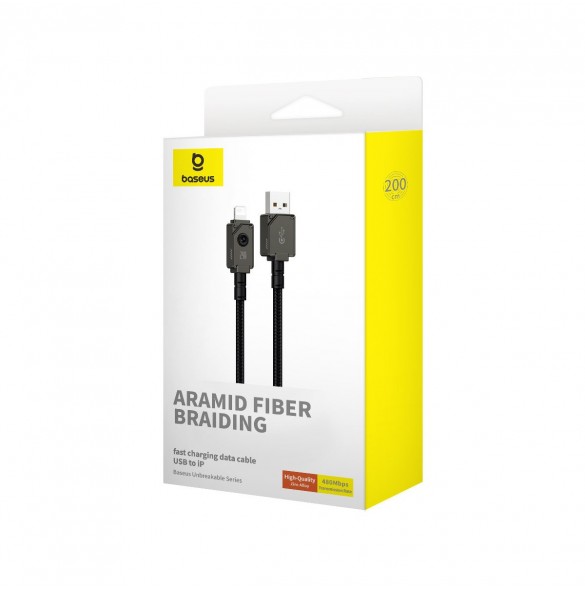 USB-kabel - Lightning Baseus Unbreakable 2.4A 480Mbps 2m - svart