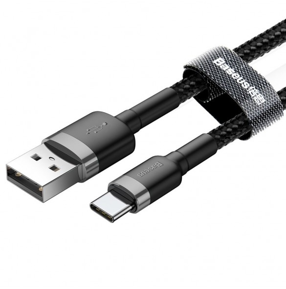 Baseus Cafule-kabel slitstark nylonkabel USB / USB-C QC3.0 2A 2M svart-grå (CATKLF-CG1)
