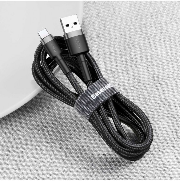 Baseus Cafule-kabel slitstark nylonkabel USB / USB-C QC3.0 2A 2M svart-grå (CATKLF-CG1)