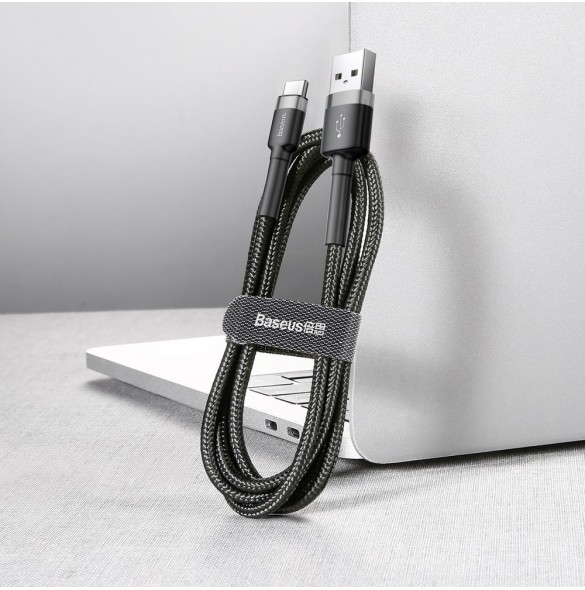 Baseus Cafule-kabel slitstark nylonkabel USB / USB-C QC3.0 2A 2M svart-grå (CATKLF-CG1)