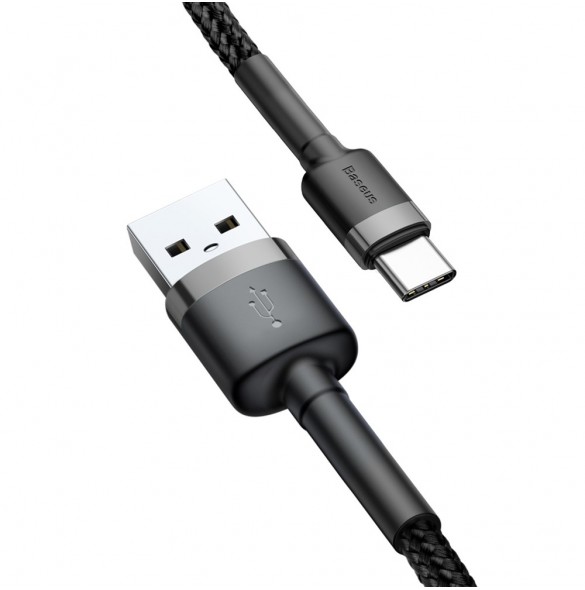 Baseus Cafule-kabel slitstark nylonkabel USB / USB-C QC3.0 2A 2M svart-grå (CATKLF-CG1)