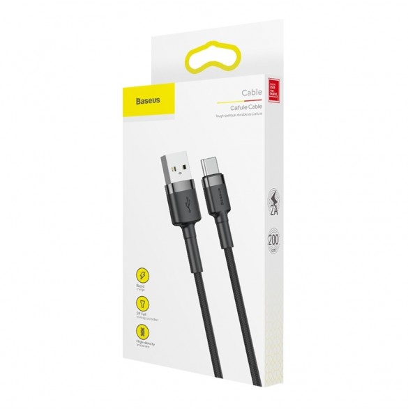 Baseus Cafule-kabel slitstark nylonkabel USB / USB-C QC3.0 2A 2M svart-grå (CATKLF-CG1)