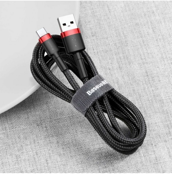 Baseus Cafule-kabel slitstark nylonkabel USB / USB-C QC3.0 2A 2M svart-röd kabel (CATKLF-C91)