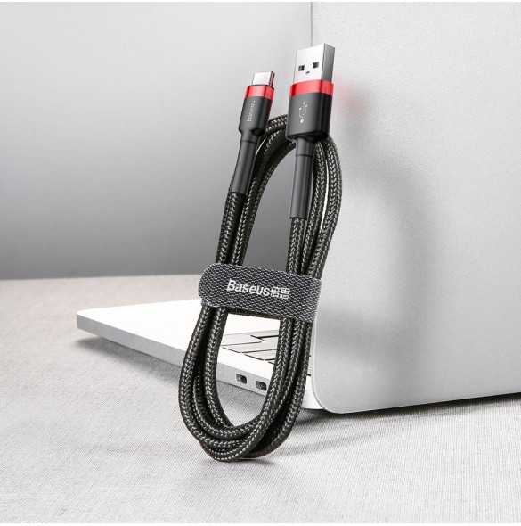 Baseus Cafule-kabel slitstark nylonkabel USB / USB-C QC3.0 2A 2M svart-röd kabel (CATKLF-C91)