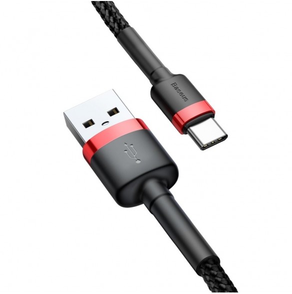 Baseus Cafule-kabel slitstark nylonkabel USB / USB-C QC3.0 2A 2M svart-röd kabel (CATKLF-C91)