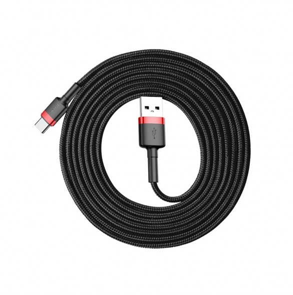 Baseus Cafule-kabel slitstark nylonkabel USB / USB-C QC3.0 2A 2M svart-röd kabel (CATKLF-C91)