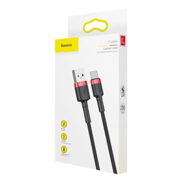 Baseus Cafule-kabel slitstark nylonkabel USB / USB-C QC3.0 2A 2M svart-röd kabel (CATKLF-C91)