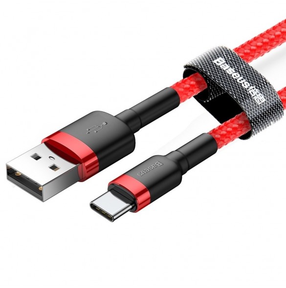 Baseus Cafule Kabel slitstark nylonkabel USB / USB-C QC3.0 2A 3M röd (CATKLF-U09)