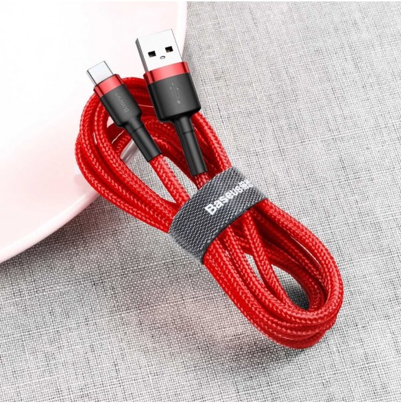 Baseus Cafule Kabel slitstark nylonkabel USB / USB-C QC3.0 2A 3M röd (CATKLF-U09)