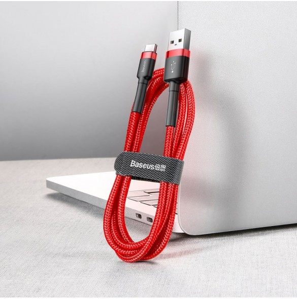 Baseus Cafule Kabel slitstark nylonkabel USB / USB-C QC3.0 2A 3M röd (CATKLF-U09)