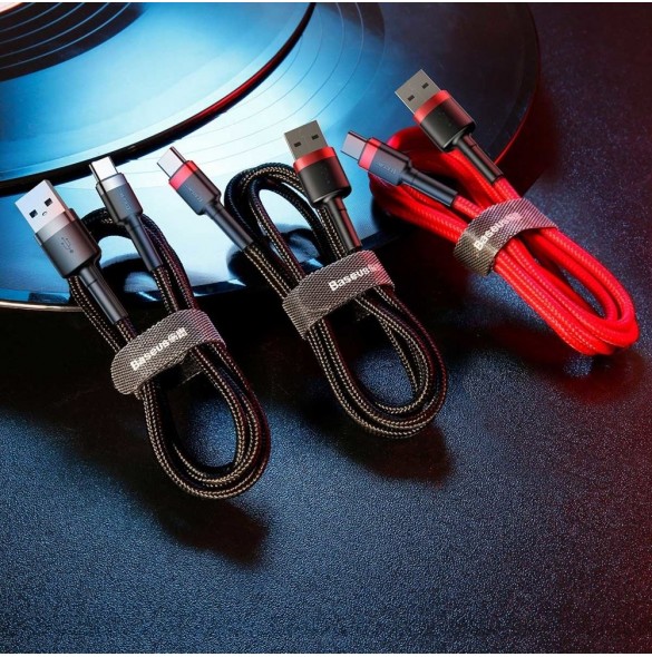 Baseus Cafule Kabel slitstark nylonkabel USB / USB-C QC3.0 2A 3M röd (CATKLF-U09)