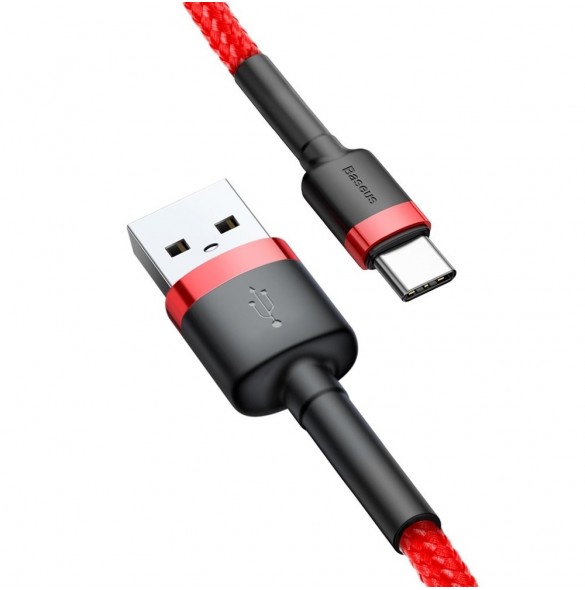 Baseus Cafule Kabel slitstark nylonkabel USB / USB-C QC3.0 2A 3M röd (CATKLF-U09)