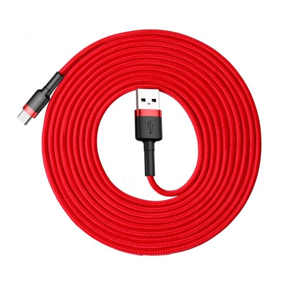 Baseus Cafule Kabel slitstark nylonkabel USB / USB-C QC3.0 2A 3M röd (CATKLF-U09)