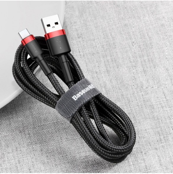 Baseus Cafule Kabel slitstark nylonkabel USB / USB-C QC3.0 2A 3M röd (CATKLF-U09)