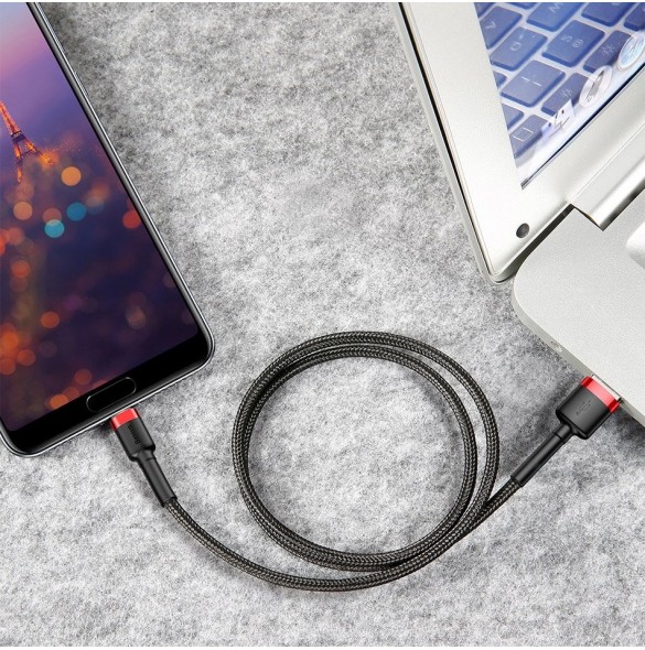 Baseus Cafule Kabel slitstark nylonkabel USB / USB-C QC3.0 2A 3M röd (CATKLF-U09)