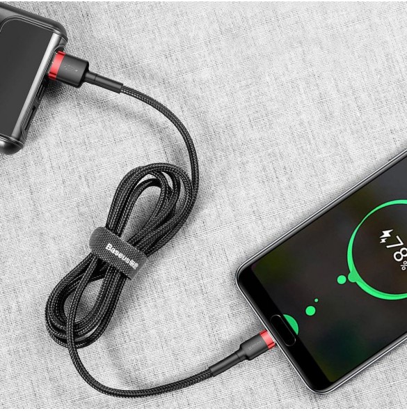 Baseus Cafule Kabel slitstark nylonkabel USB / USB-C QC3.0 2A 3M röd (CATKLF-U09)
