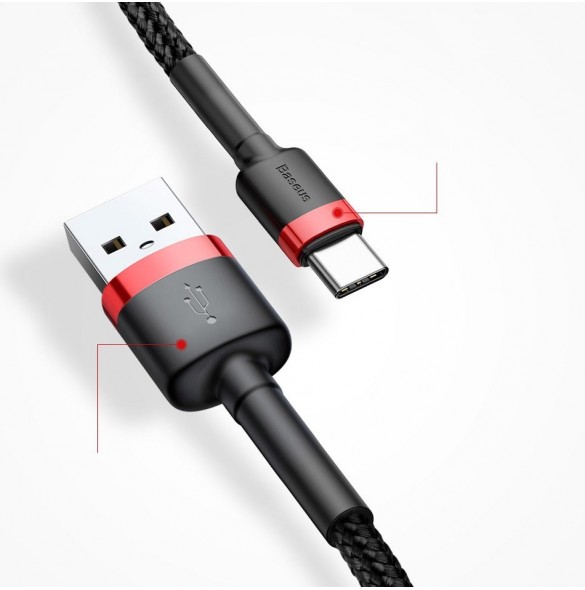 Baseus Cafule Kabel slitstark nylonkabel USB / USB-C QC3.0 2A 3M röd (CATKLF-U09)