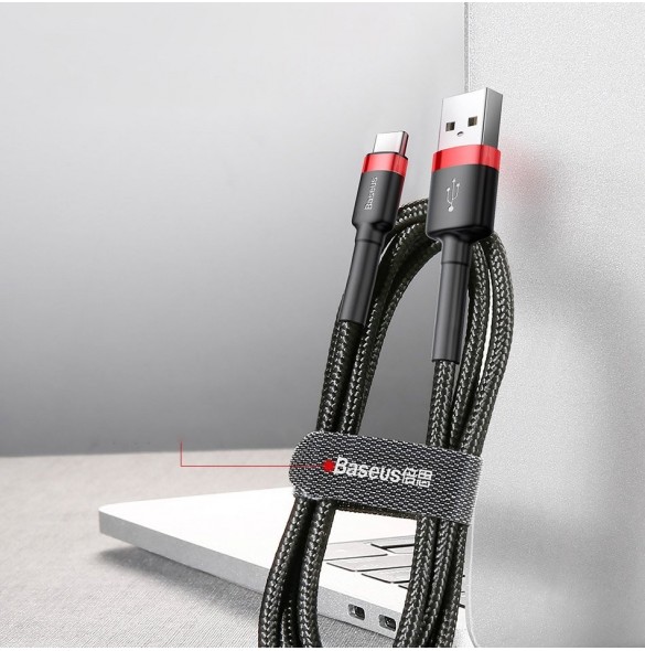 Baseus Cafule Kabel slitstark nylonkabel USB / USB-C QC3.0 2A 3M röd (CATKLF-U09)