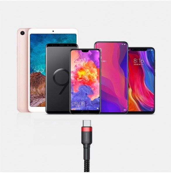 Baseus Cafule Kabel slitstark nylonkabel USB / USB-C QC3.0 2A 3M röd (CATKLF-U09)