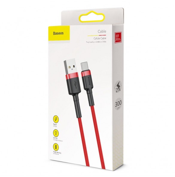 Baseus Cafule Kabel slitstark nylonkabel USB / USB-C QC3.0 2A 3M röd (CATKLF-U09)