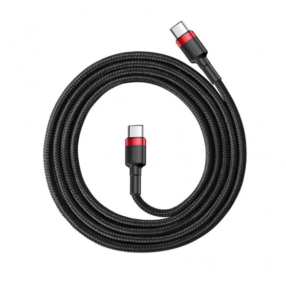 Baseus Cafule-kabel Slitstark nylonsladd USB-C PD / USB-C PD PD2.0 60W 20V 3A QC3.0 1M Svart-Röd (CATKLF-G91)