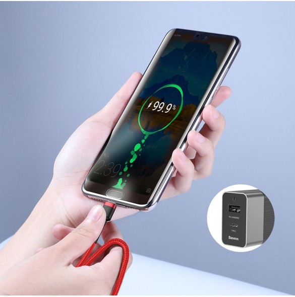 Baseus Cafule-kabel Slitstark nylonsladd USB-C PD / USB-C PD PD2.0 60W 20V 3A QC3.0 1M Svart-Röd (CATKLF-G91)