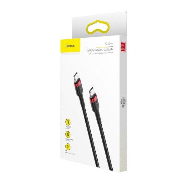 Baseus Cafule-kabel Slitstark nylonsladd USB-C PD / USB-C PD PD2.0 60W 20V 3A QC3.0 1M Svart-Röd (CATKLF-G91)