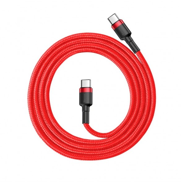Baseus Cafule-kabel Slitstark nylonsladd USB-C PD / USB-C PD PD2.0 60W 20V 3A QC3.0 1M Röd (CATKLF-G09)