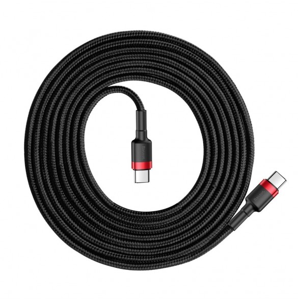 Baseus Cafule-kabel Slitstark nylonsladd USB-C PD / USB-C PD PD2.0 60W 20V 3A QC3.0 2M svart-röd (CATKLF-H91)