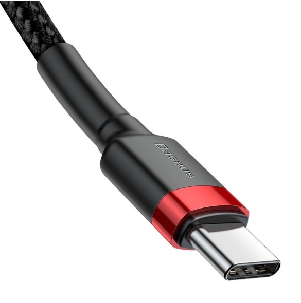 Baseus Cafule-kabel Slitstark nylonsladd USB-C PD / USB-C PD PD2.0 60W 20V 3A QC3.0 2M svart-röd (CATKLF-H91)